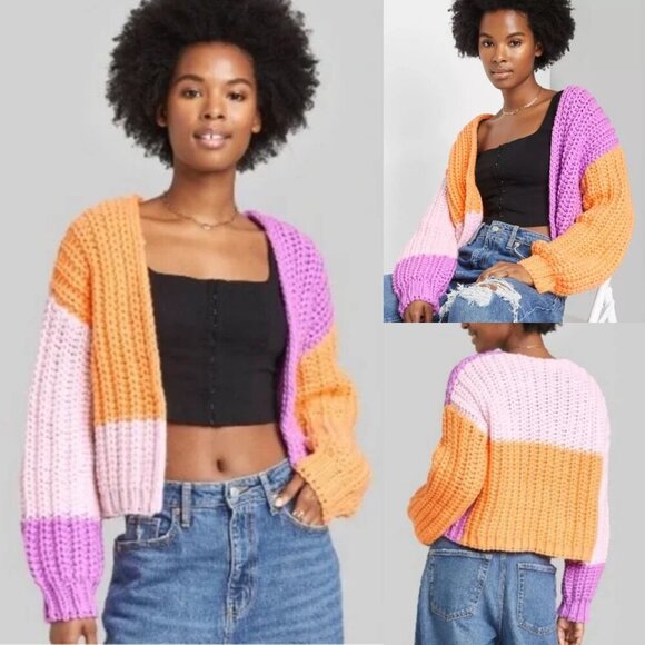 Wild Fable Color Block Chunky Knit Sweater Size Medium - Picture 1 of 9